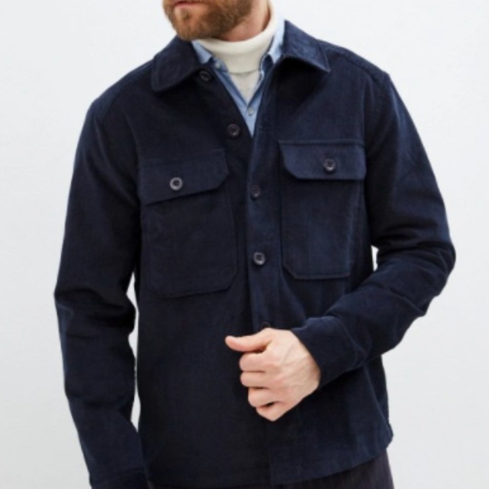 Michael Kors Mens Curdoroy Trucker Shirt - Navy Blue - Medium & Large